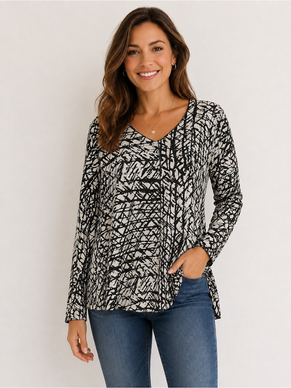 Habitat Clothes to Live In Top Size Small Black White Stripe Artsy Textured